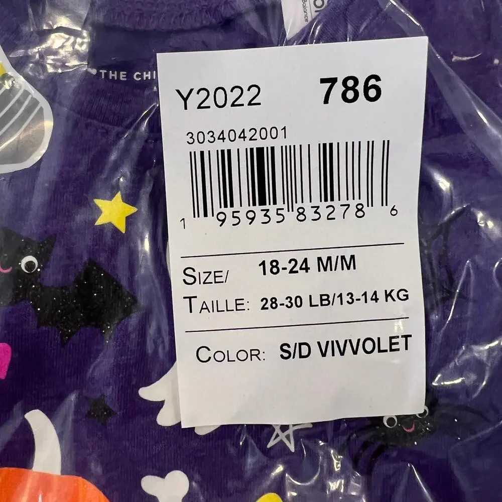 NWT Children's Place Girls Purple Glow Halloween Doodle Graphic Tee